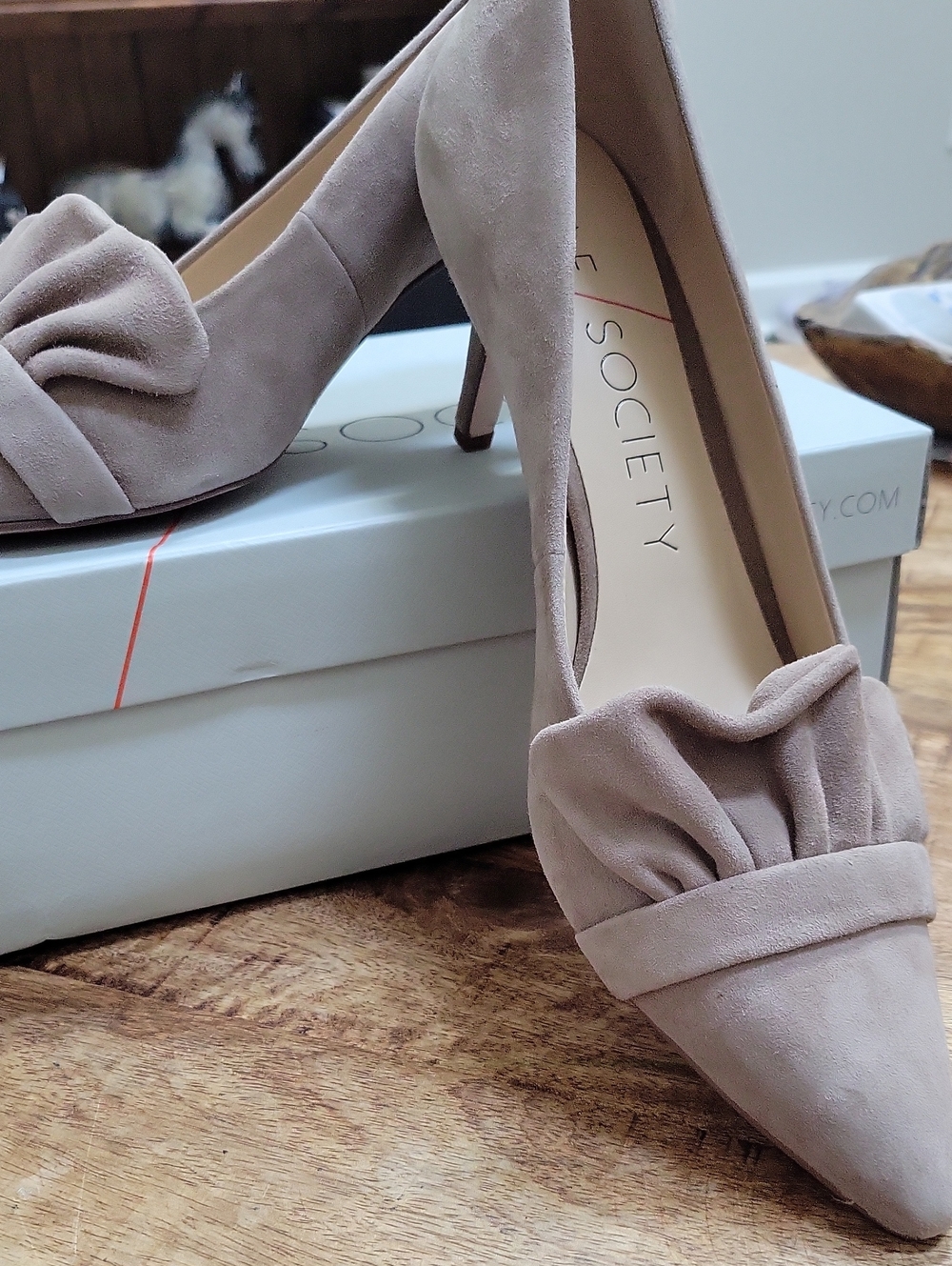 Sole Society Taupe Suede Pointed Pumps with Bow Accent